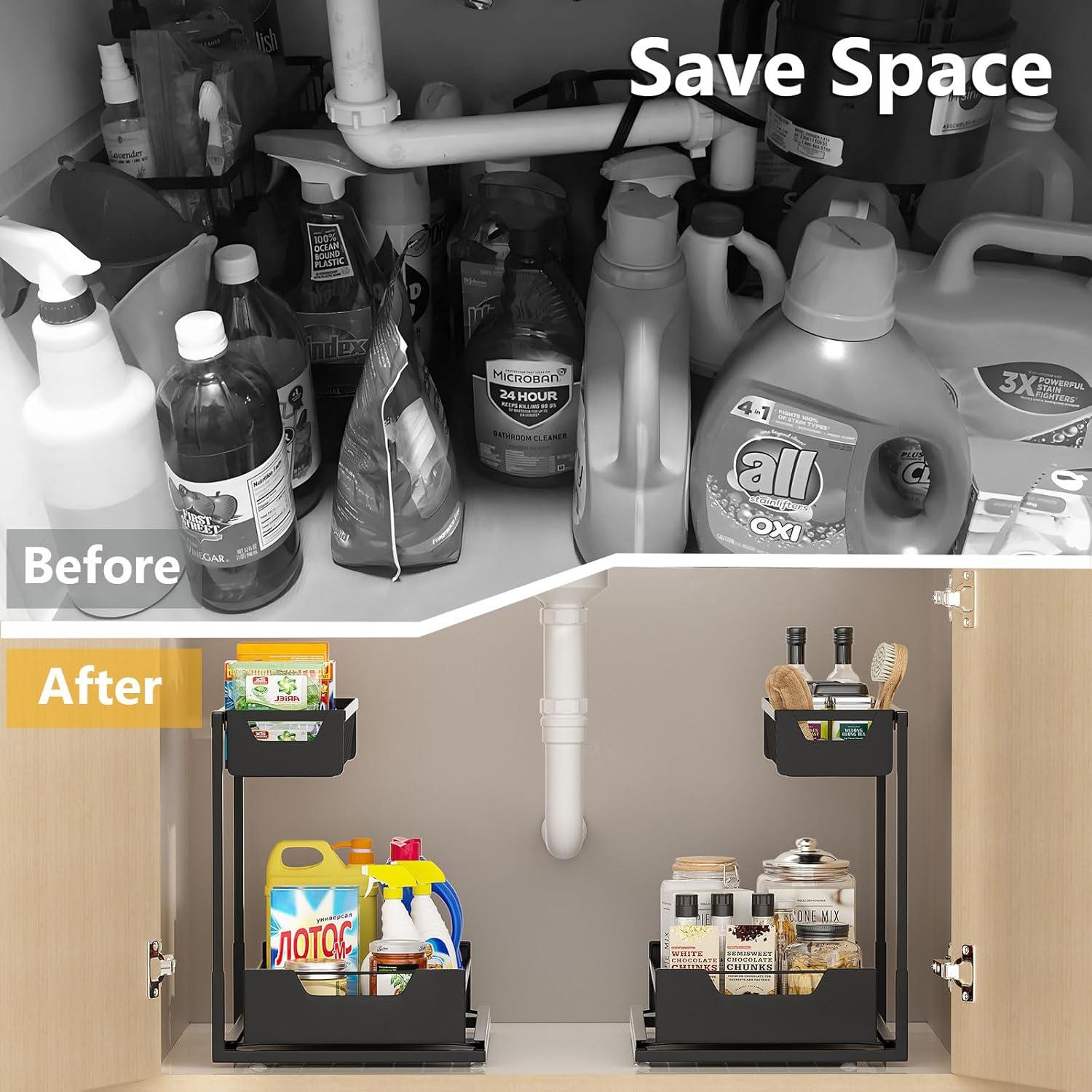 Organizador Bajo Fregadero Ceetug 2 Niveles Metal Negro