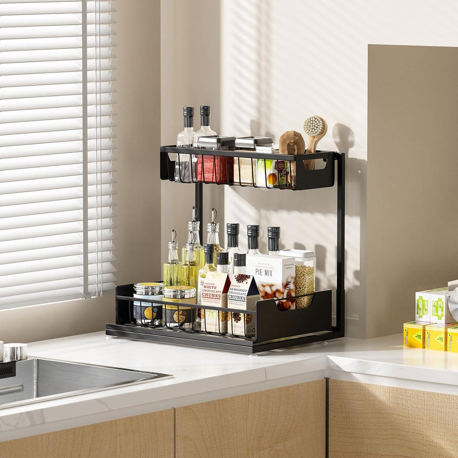 Organizador Bajo Fregadero Ceetug 2 Niveles Metal Negro