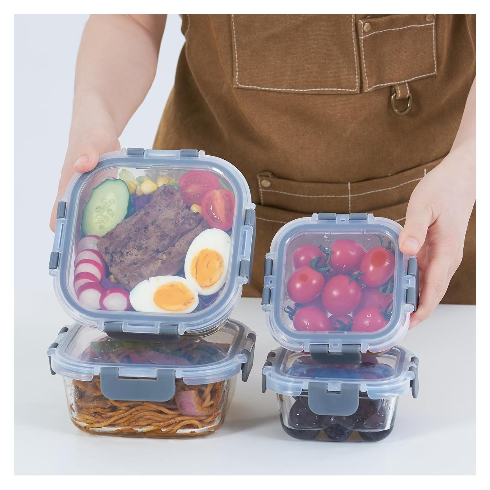 Contenedores de Almacenamiento de Comida de Vidrio ROSOS - 8 Piezas a Prueba de Fugas