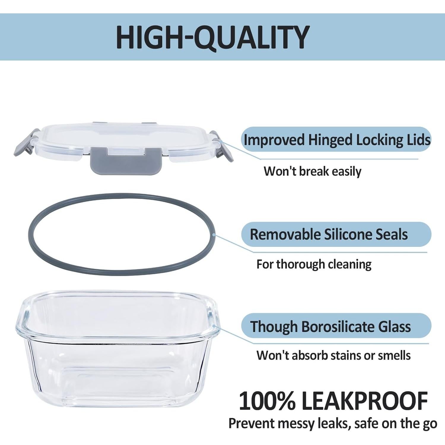Contenedores de Almacenamiento de Comida de Vidrio ROSOS - 8 Piezas a Prueba de Fugas