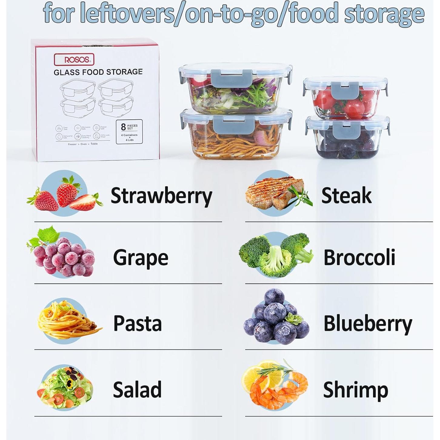 Contenedores de Almacenamiento de Comida de Vidrio ROSOS - 8 Piezas a Prueba de Fugas