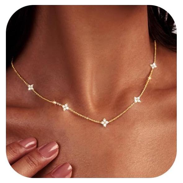 Collar Choker de Oro 18k Luxval con Diamante Flor CZ 40.6 cm