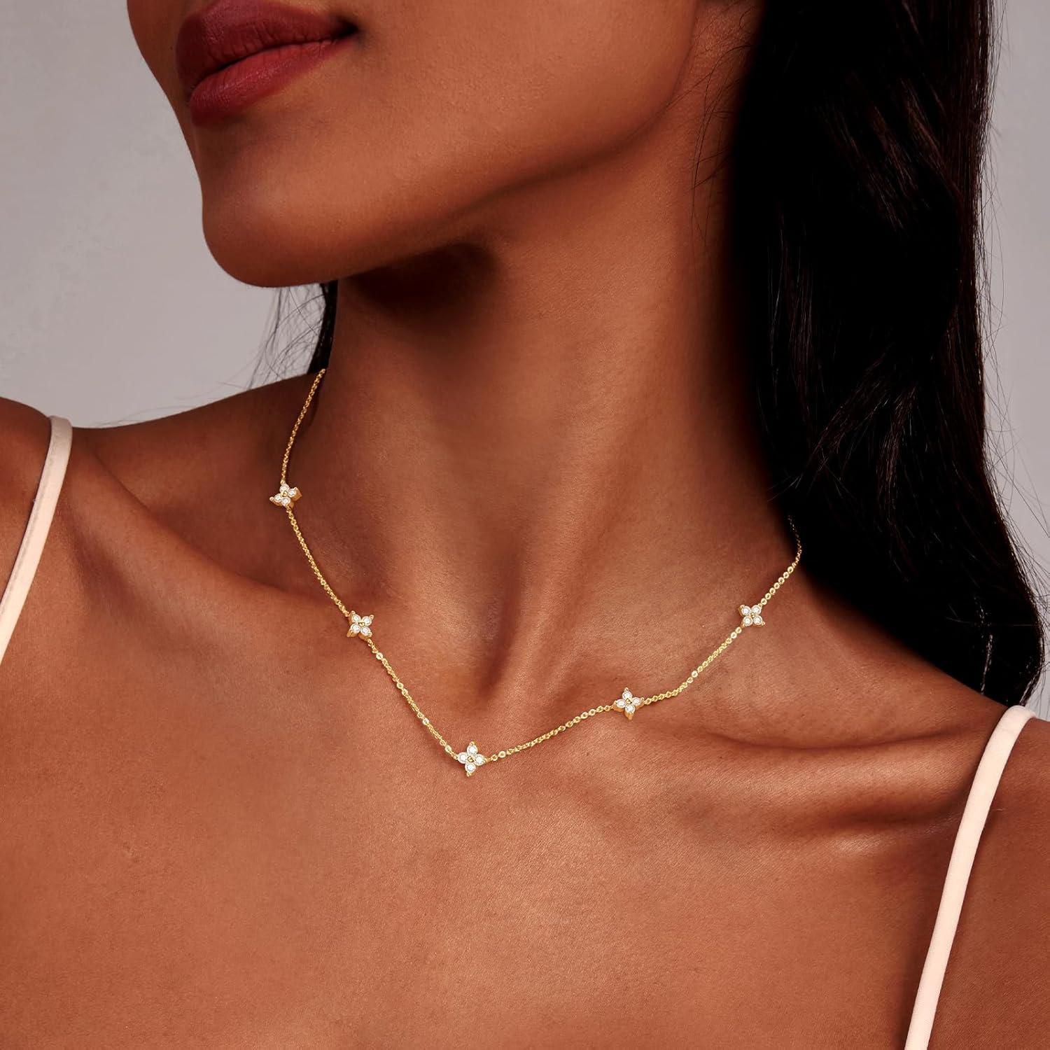 Collar Choker de Oro 18k Luxval con Diamante Flor CZ 40.6 cm