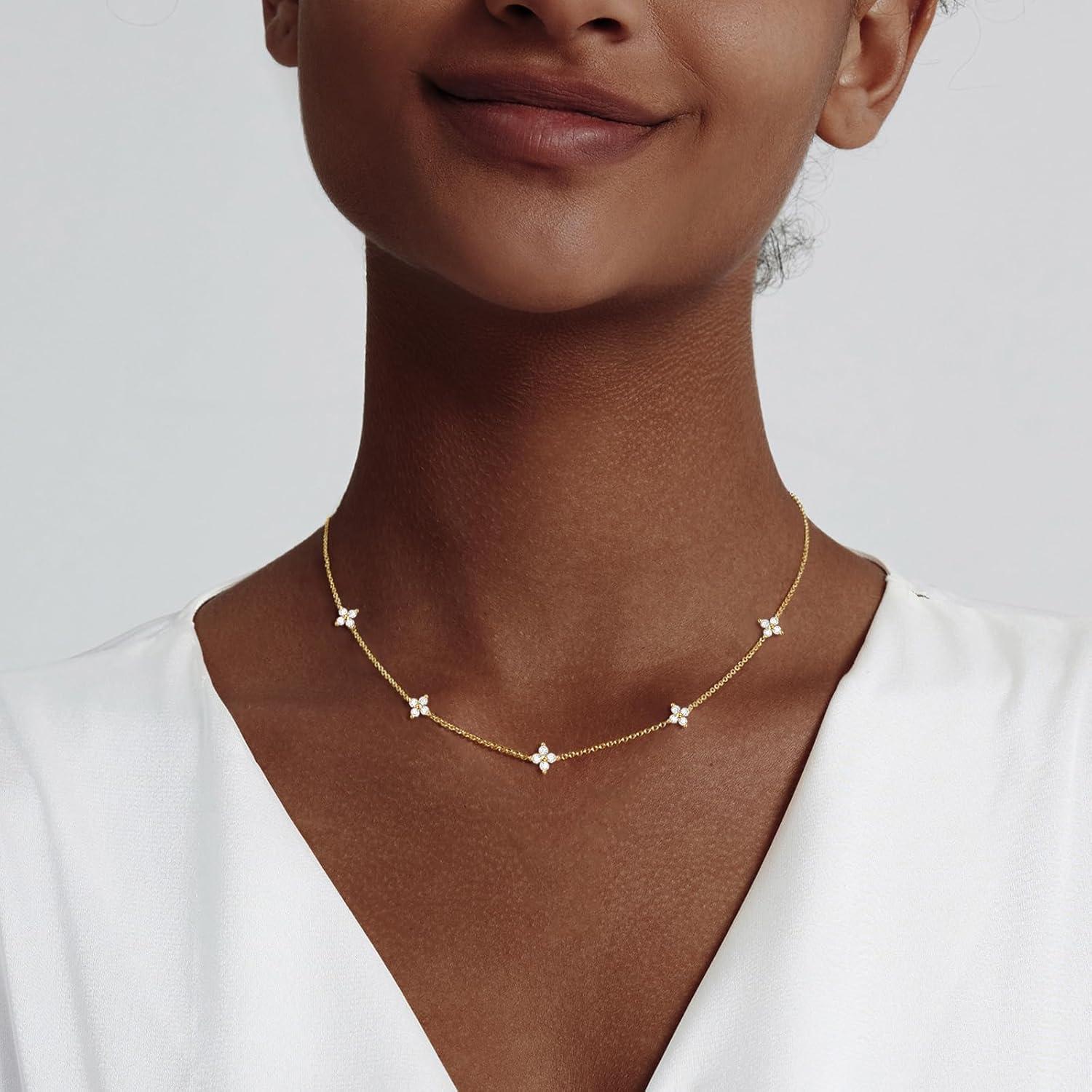 Collar Choker de Oro 18k Luxval con Diamante Flor CZ 40.6 cm