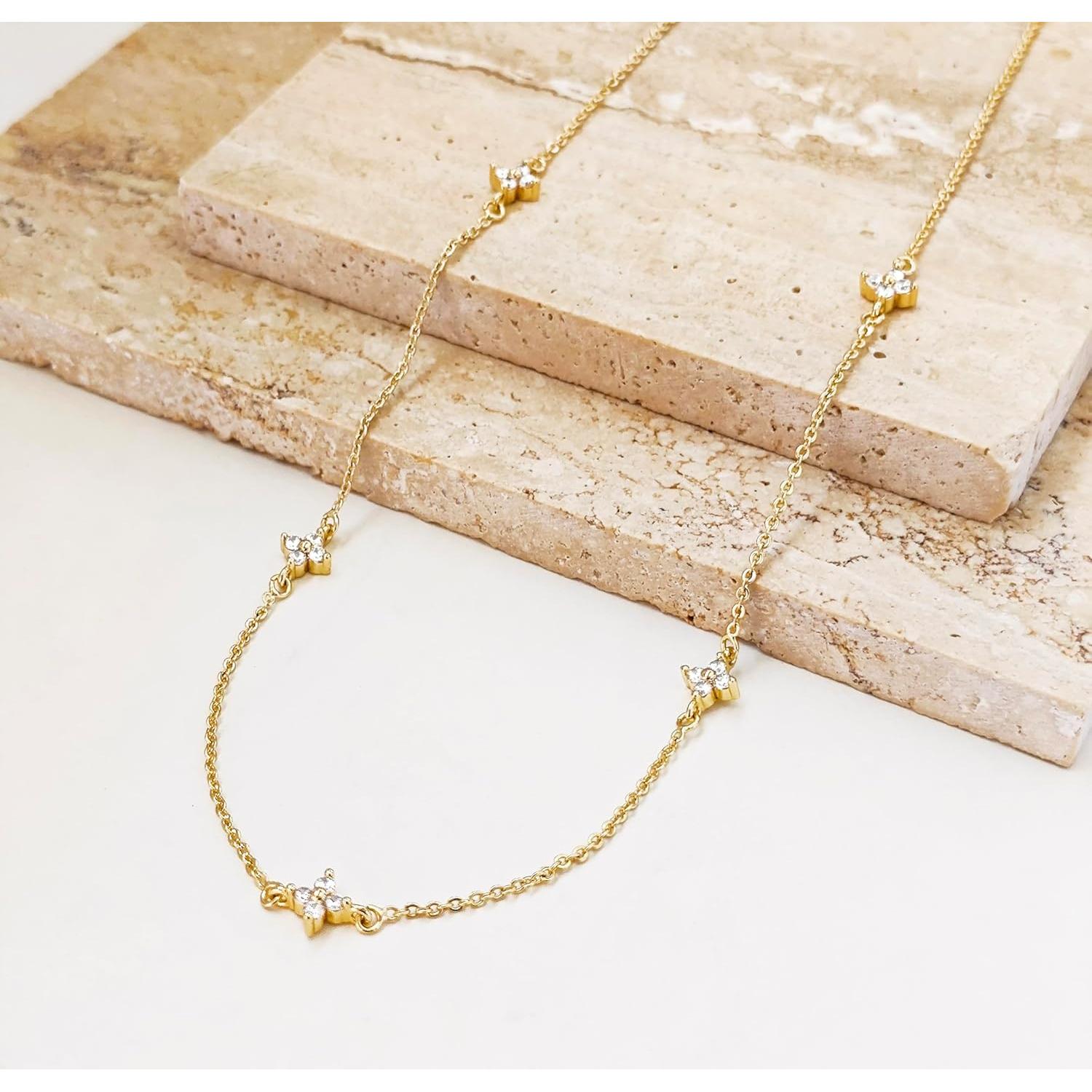 Collar Choker de Oro 18k Luxval con Diamante Flor CZ 40.6 cm