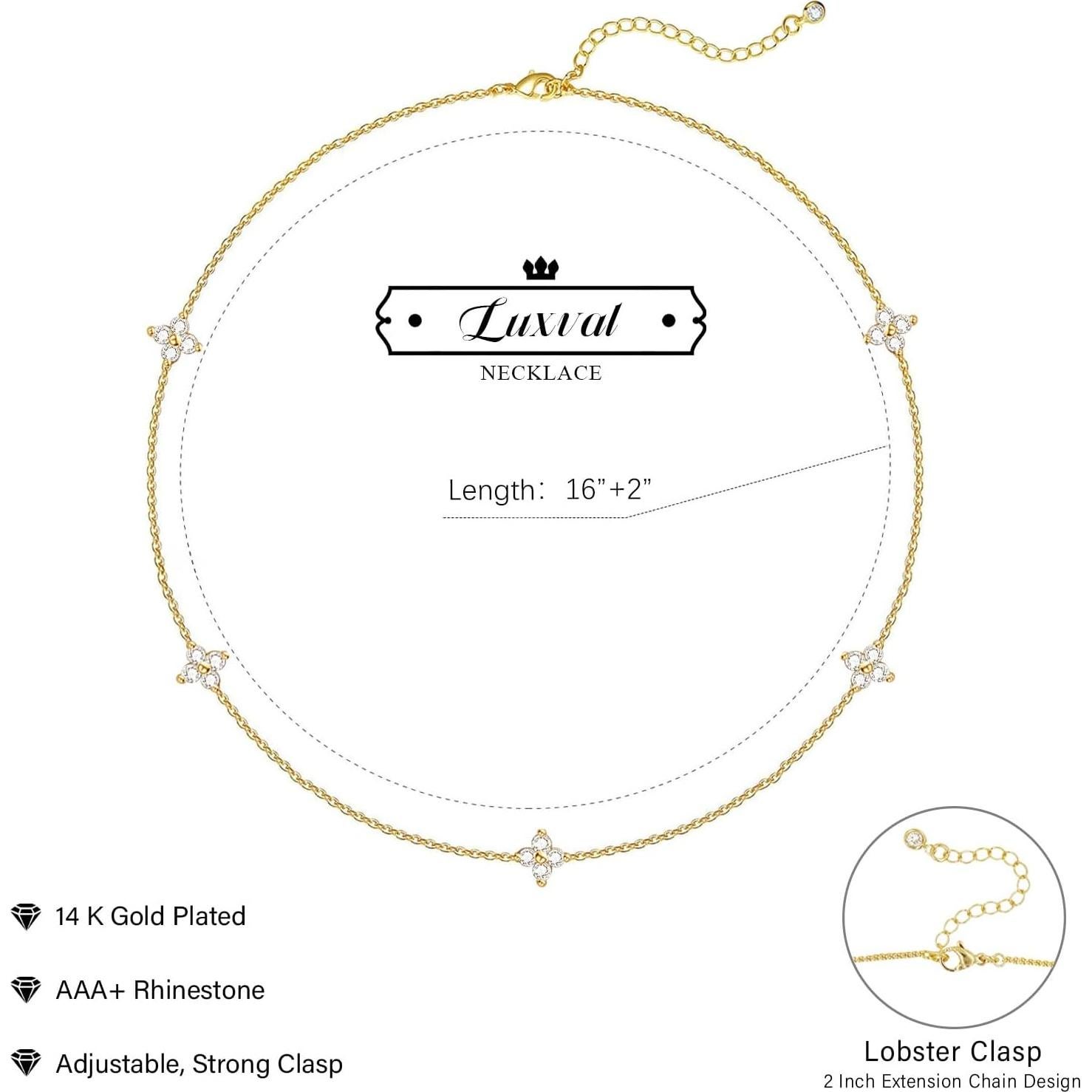 Collar Choker de Oro 18k Luxval con Diamante Flor CZ 40.6 cm