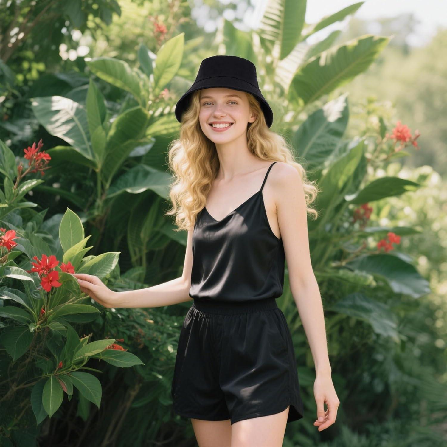 Sombrero de Cubo Unisex Algodón UPF 50% Negro para Verano