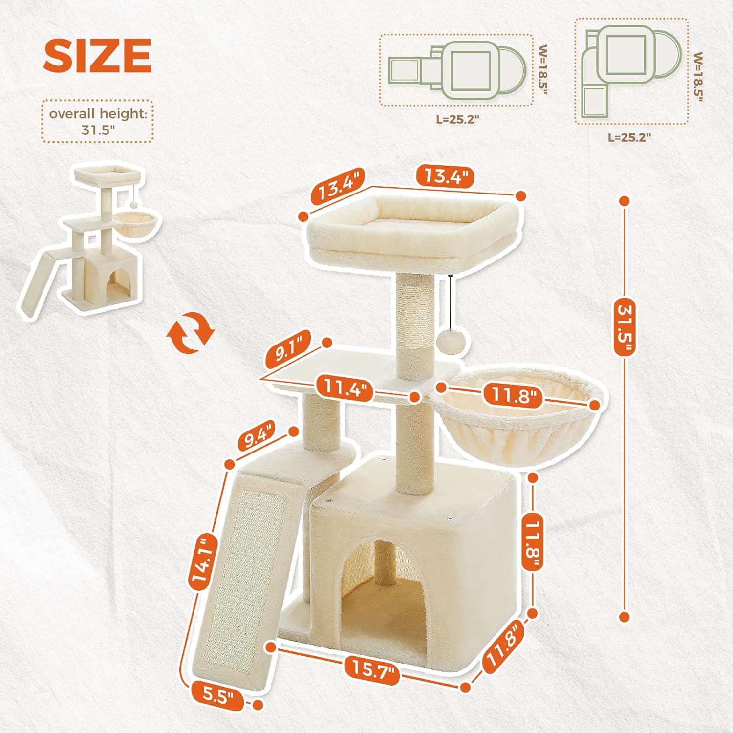 Árbol para Gatos PETEPELA 81 cm con Rascador y Hamaca Beige