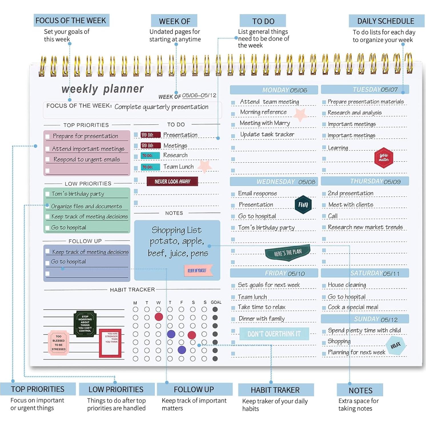 Planificador Semanal Sin Fecha Thboxes 21.6x27.9cm Azul