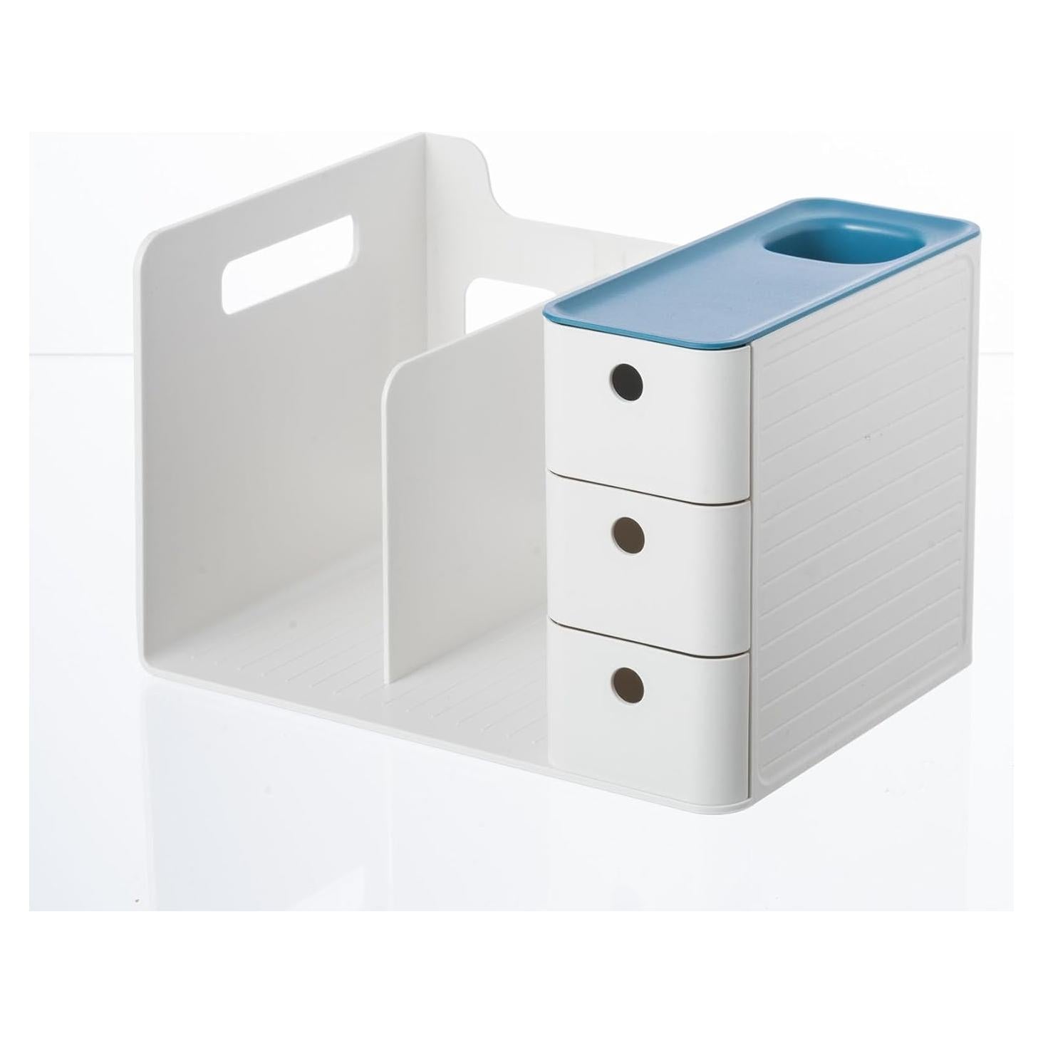 Organizador de Escritorio HKeeper Blanco y Azul con Soporte para Libros