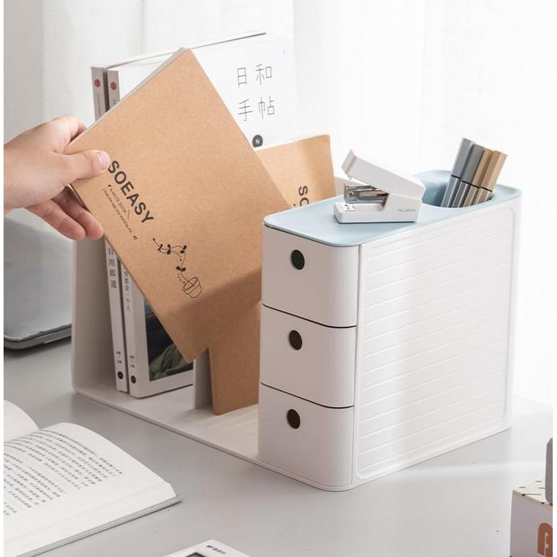 Organizador de Escritorio HKeeper Blanco y Azul con Soporte para Libros