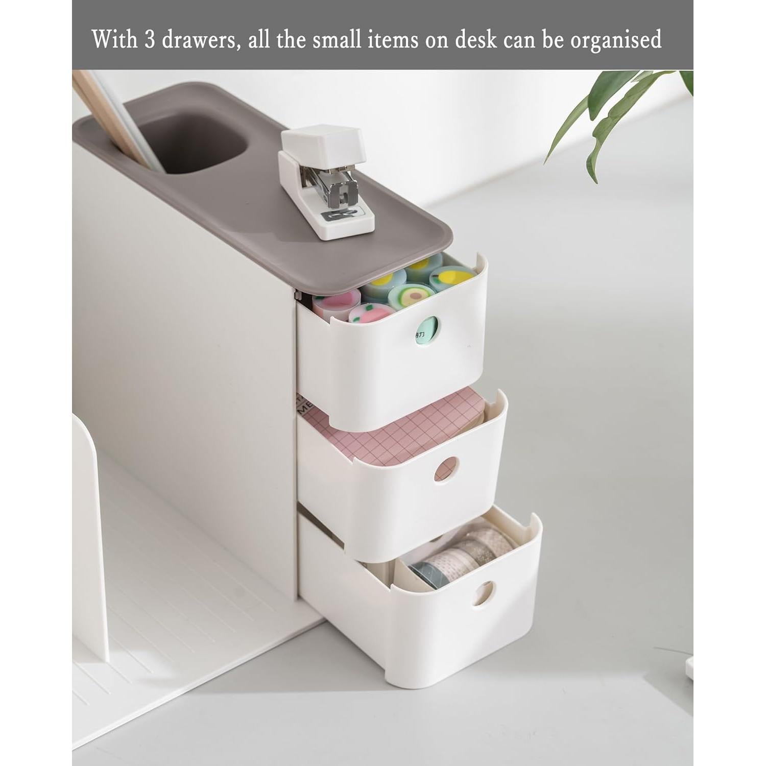 Organizador de Escritorio HKeeper Blanco y Azul con Soporte para Libros