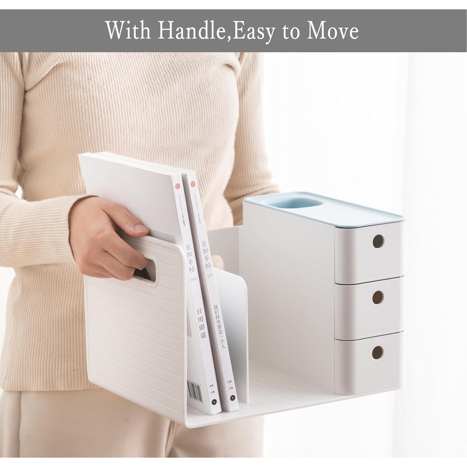 Organizador de Escritorio HKeeper Blanco y Azul con Soporte para Libros