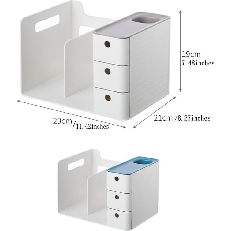 Organizador de Escritorio HKeeper Blanco y Azul con Soporte para Libros