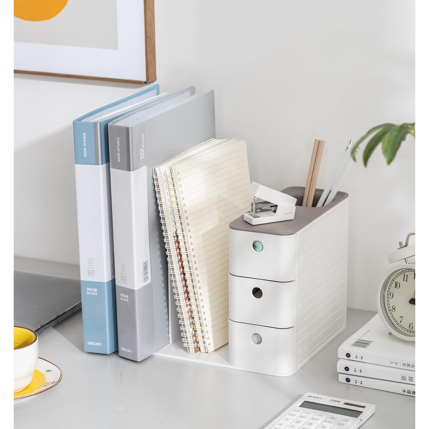 Organizador de Escritorio HKeeper Blanco y Azul con Soporte para Libros