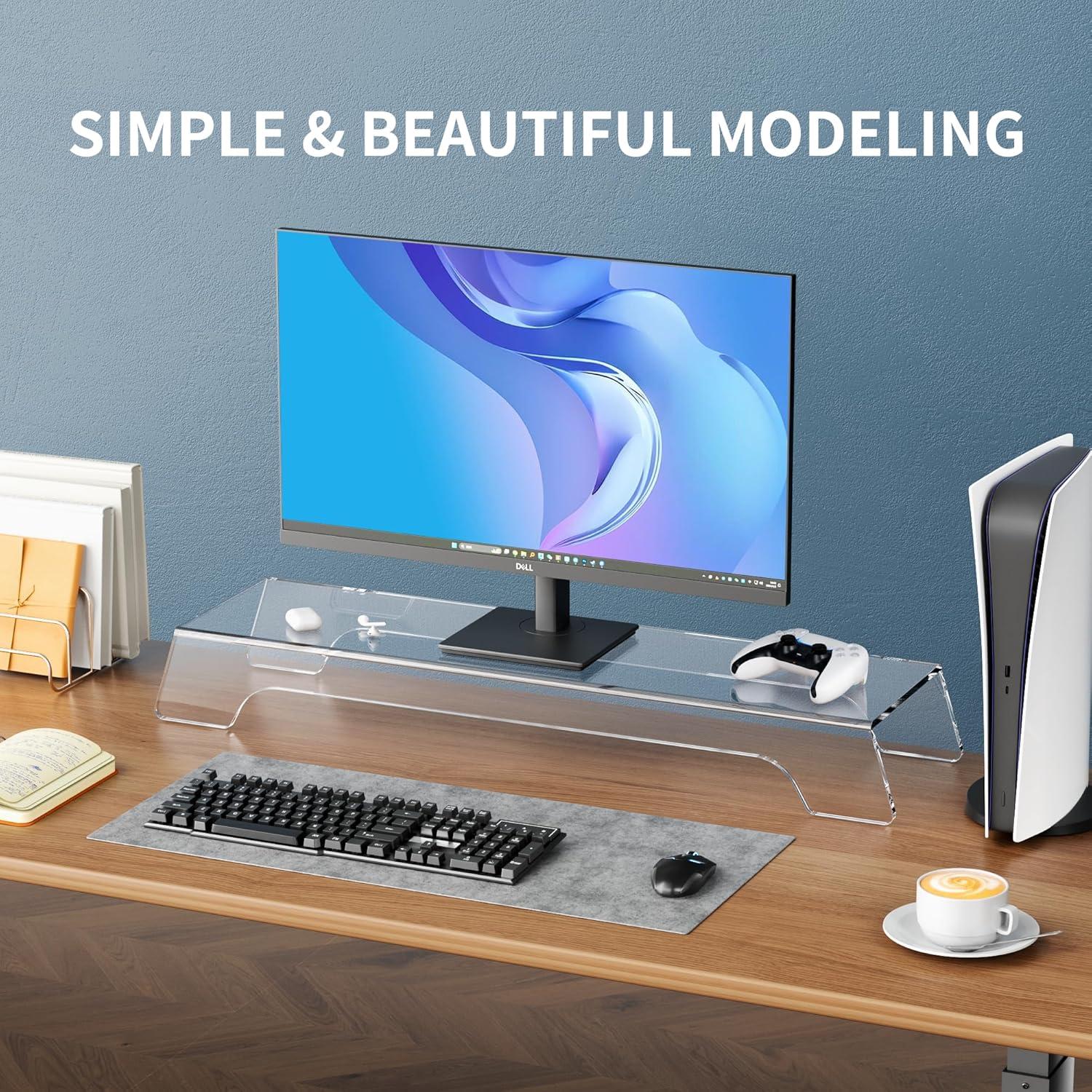 Soporte Elevador Doble para Monitor Acrílico 80 cm con Luz LED