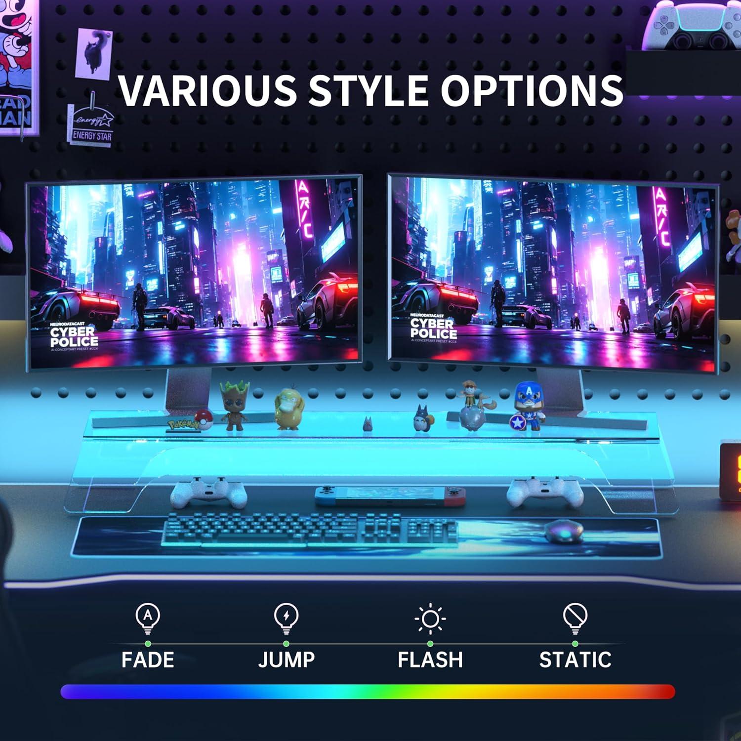 Soporte Elevador Doble para Monitor Acrílico 80 cm con Luz LED