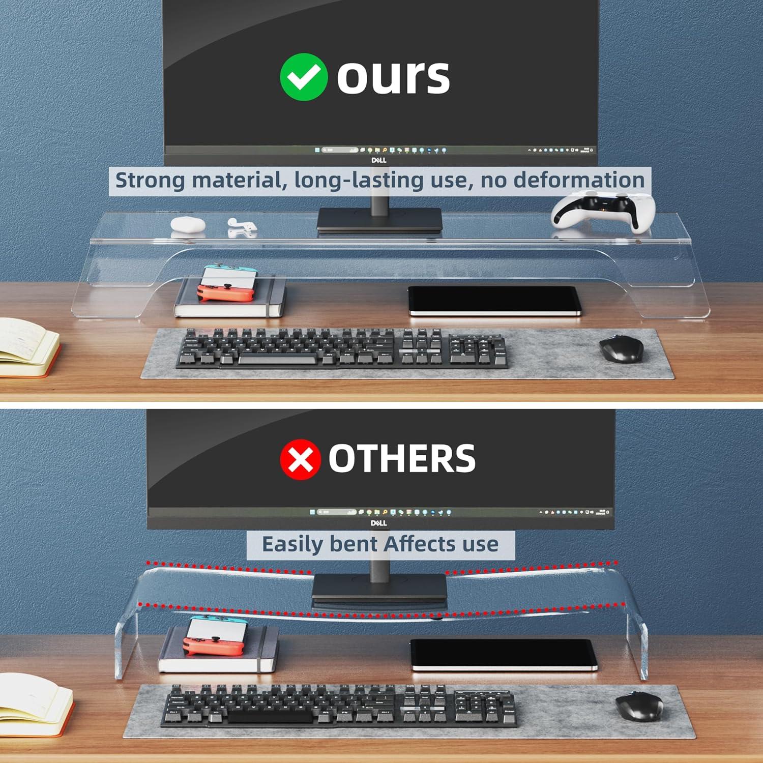 Soporte Elevador Doble para Monitor Acrílico 80 cm con Luz LED