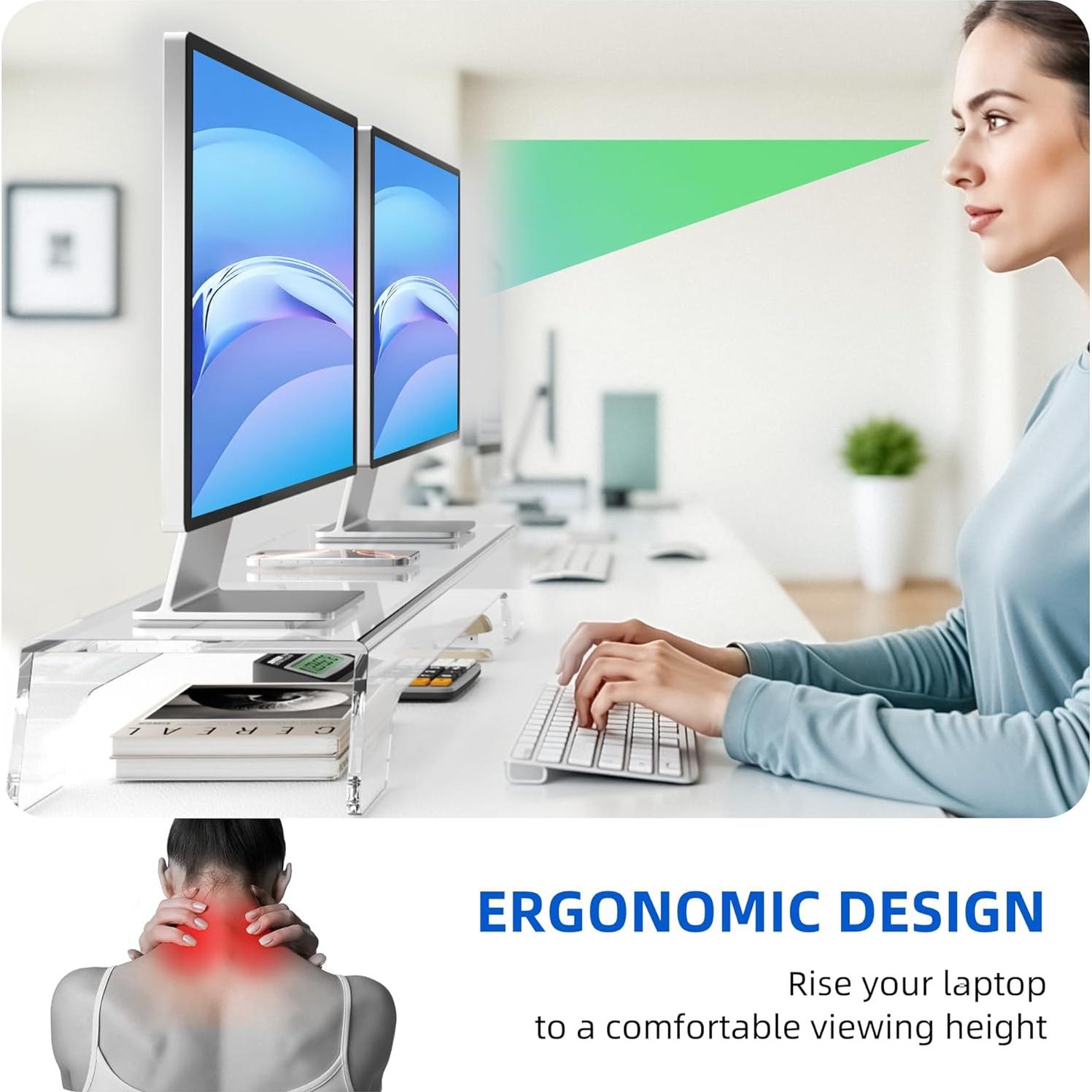 Soporte Elevador Doble para Monitor Acrílico 80 cm con Luz LED