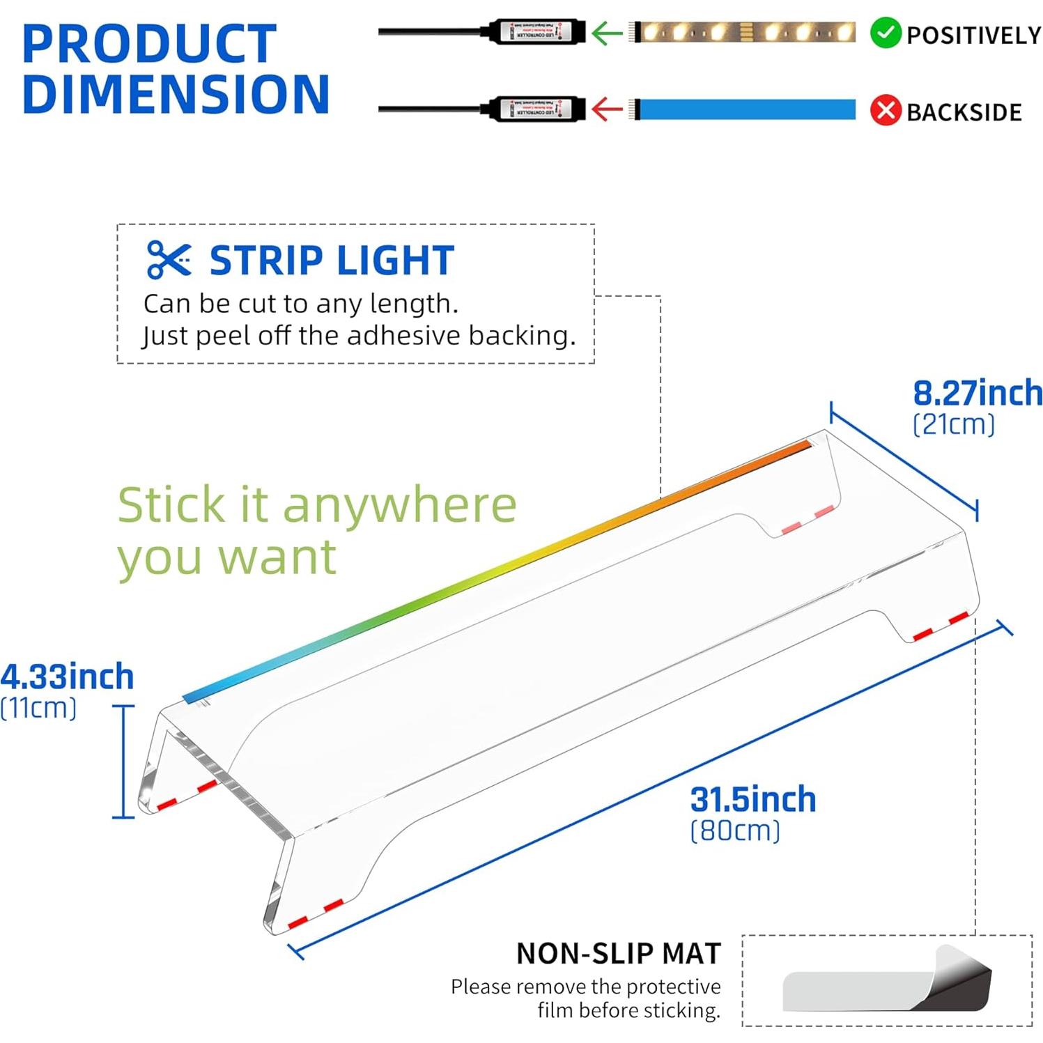 Soporte Elevador Doble para Monitor Acrílico 80 cm con Luz LED