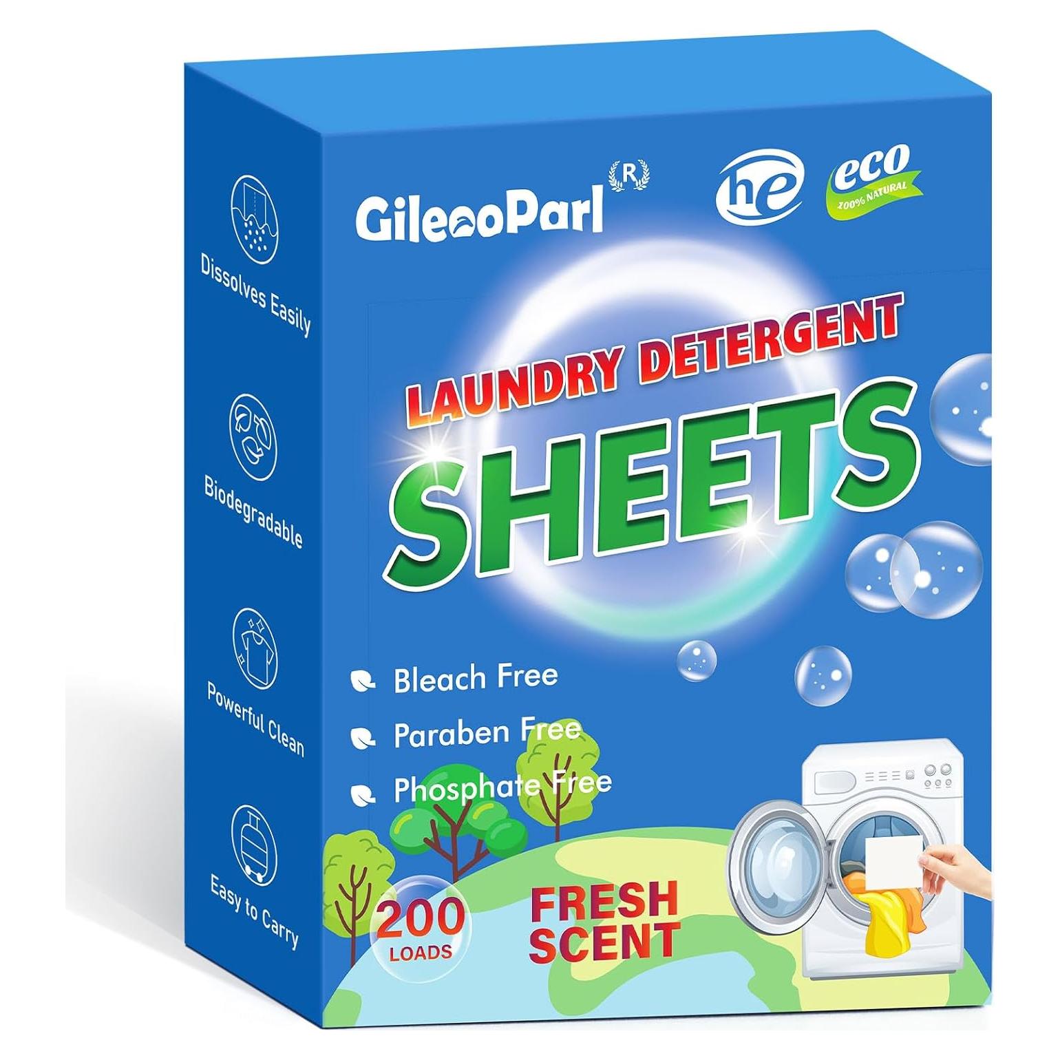 Hojas de Detergente Ecológico Gileooparl 200 Cargas Aroma Fresco