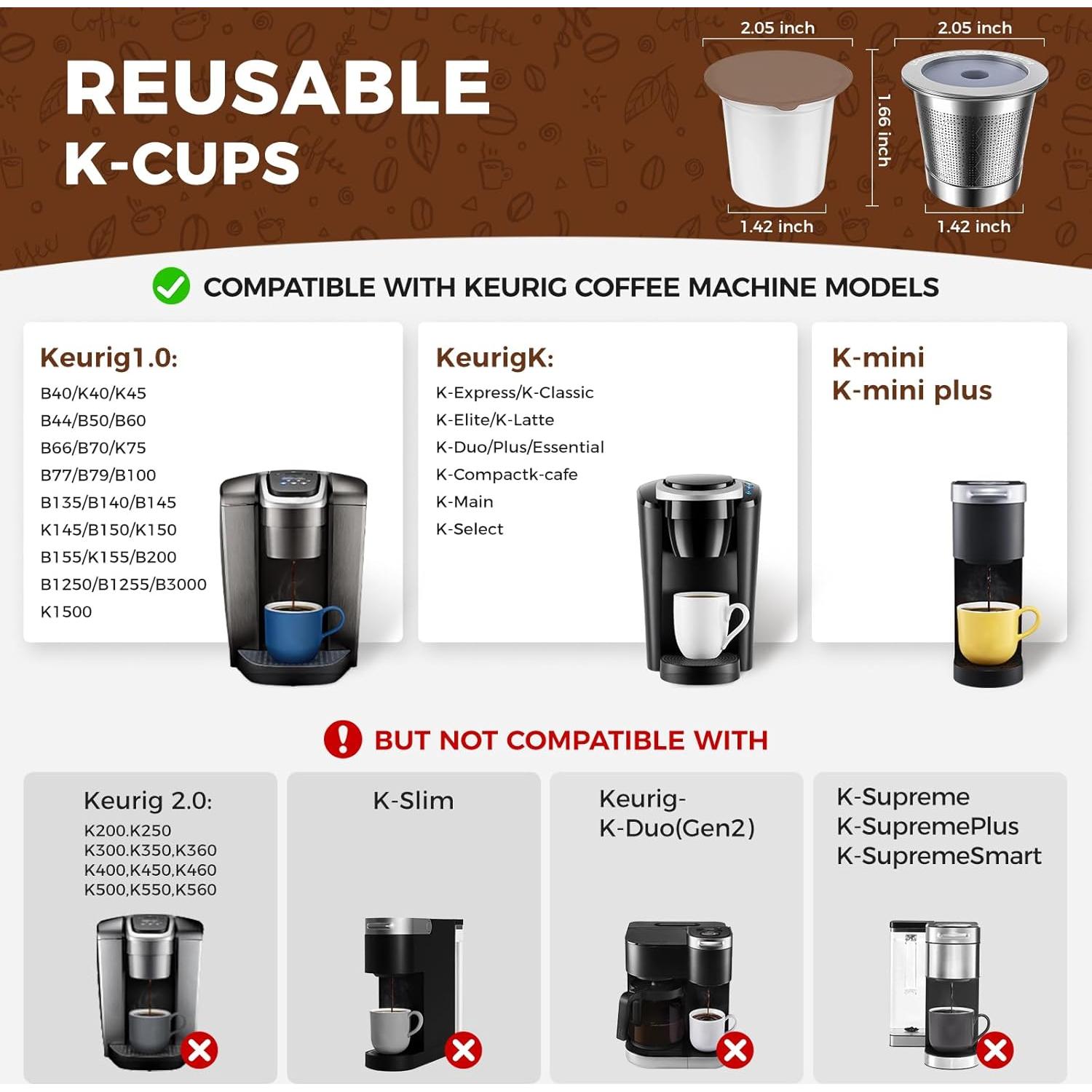 Tazas K reutilizables de acero inoxidable para Keurig 1.0