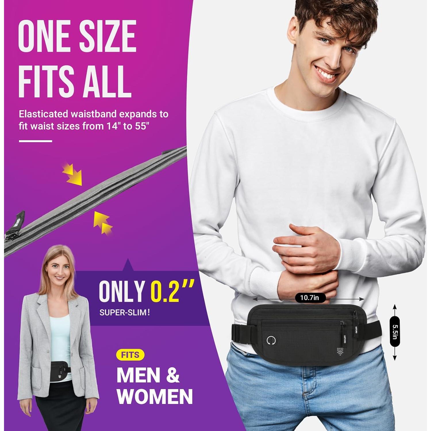 Cinturón de Dinero RFID UETLRO con Funda Bloqueadora - Negro