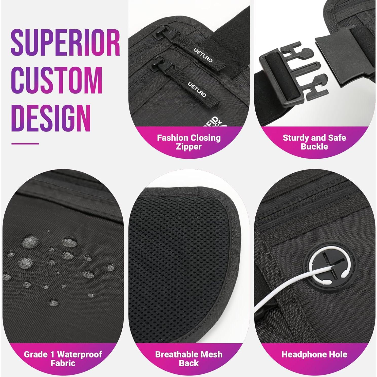 Cinturón de Dinero RFID UETLRO con Funda Bloqueadora - Negro