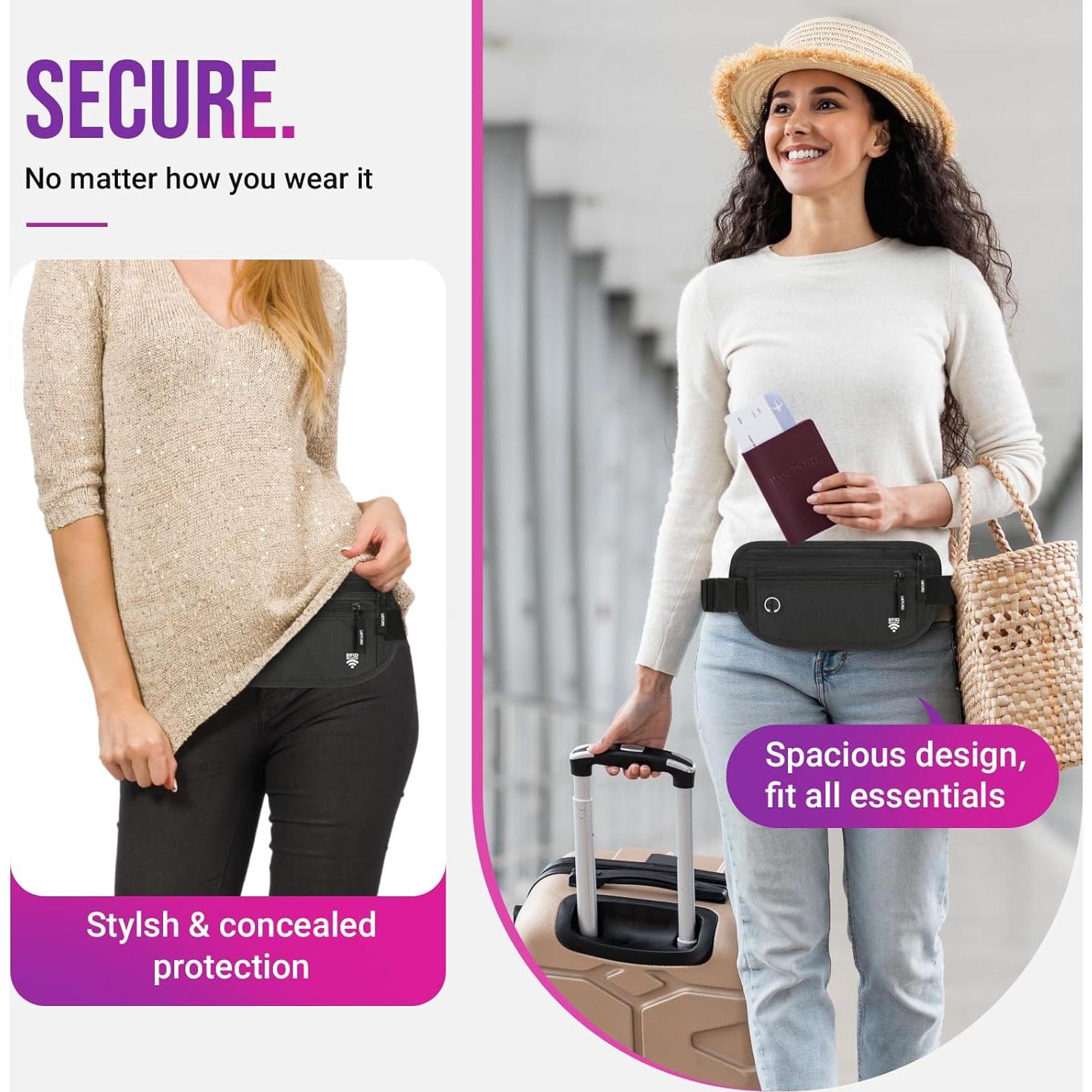 Cinturón de Dinero RFID UETLRO con Funda Bloqueadora - Negro