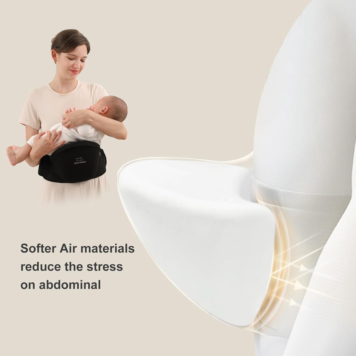 Portabebés Bebamour Negro 0-36 meses, Malla Transpirable, 6 Posiciones