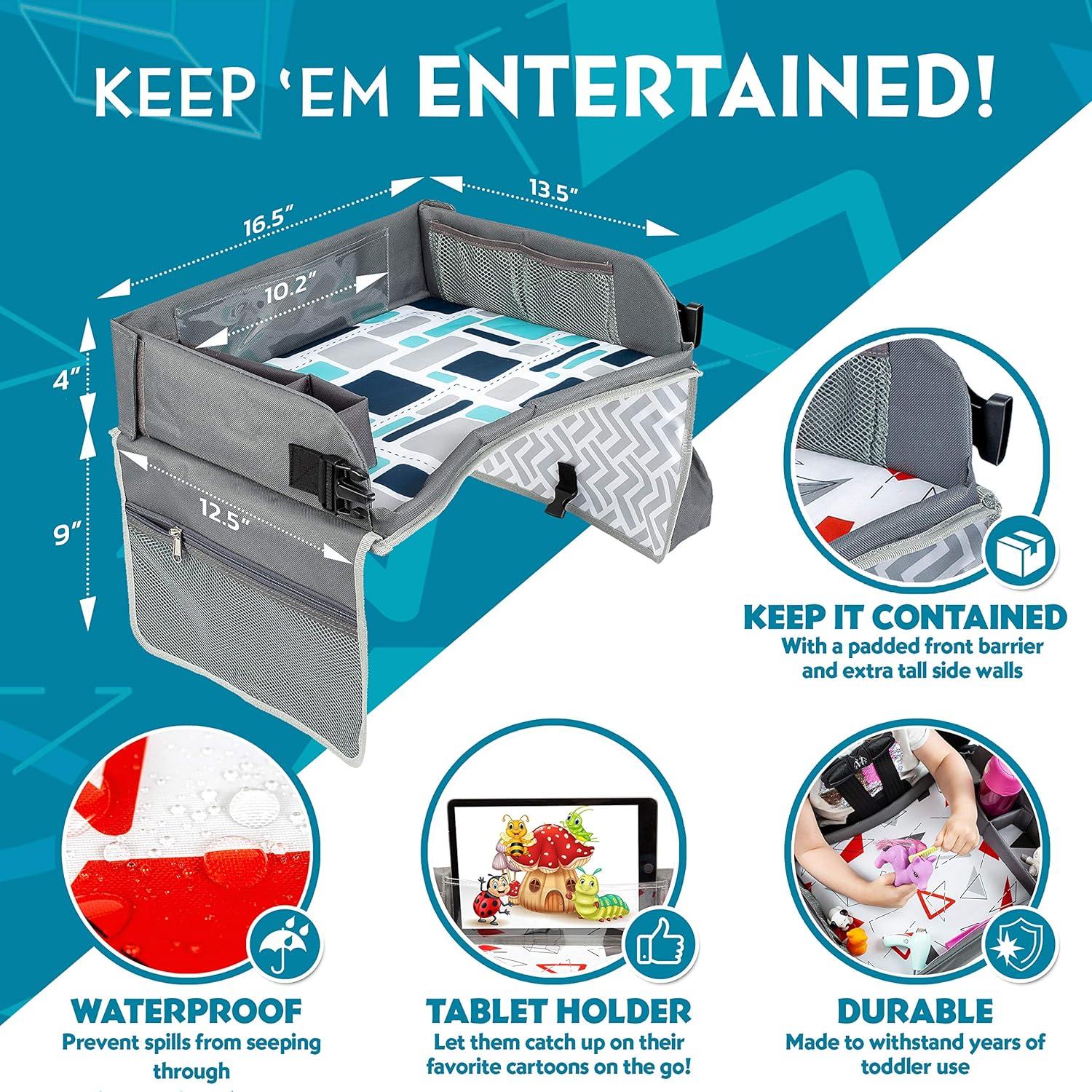 Bandeja de Viaje Kenley Kids Azul/Gris para Asiento de Auto