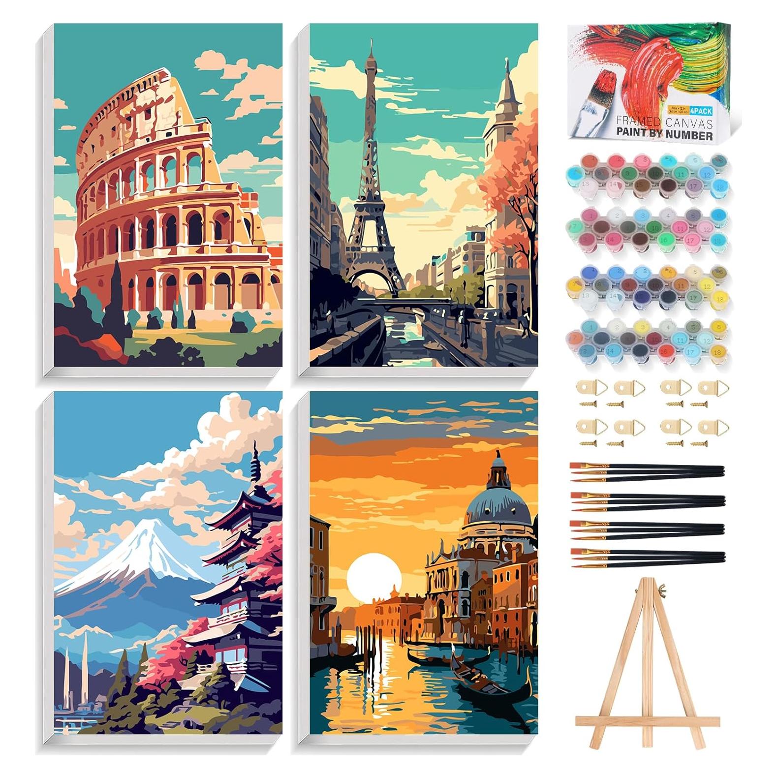 Kit de Pintura por Números Offito 4 Pack Enmarcado Adultos