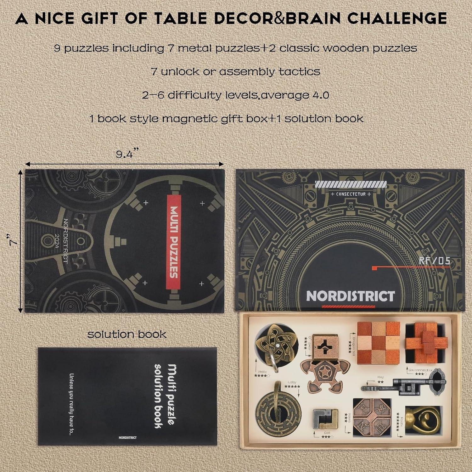 Conjunto de Puzzles Mecánicos de Metal y Madera - 9 PZS