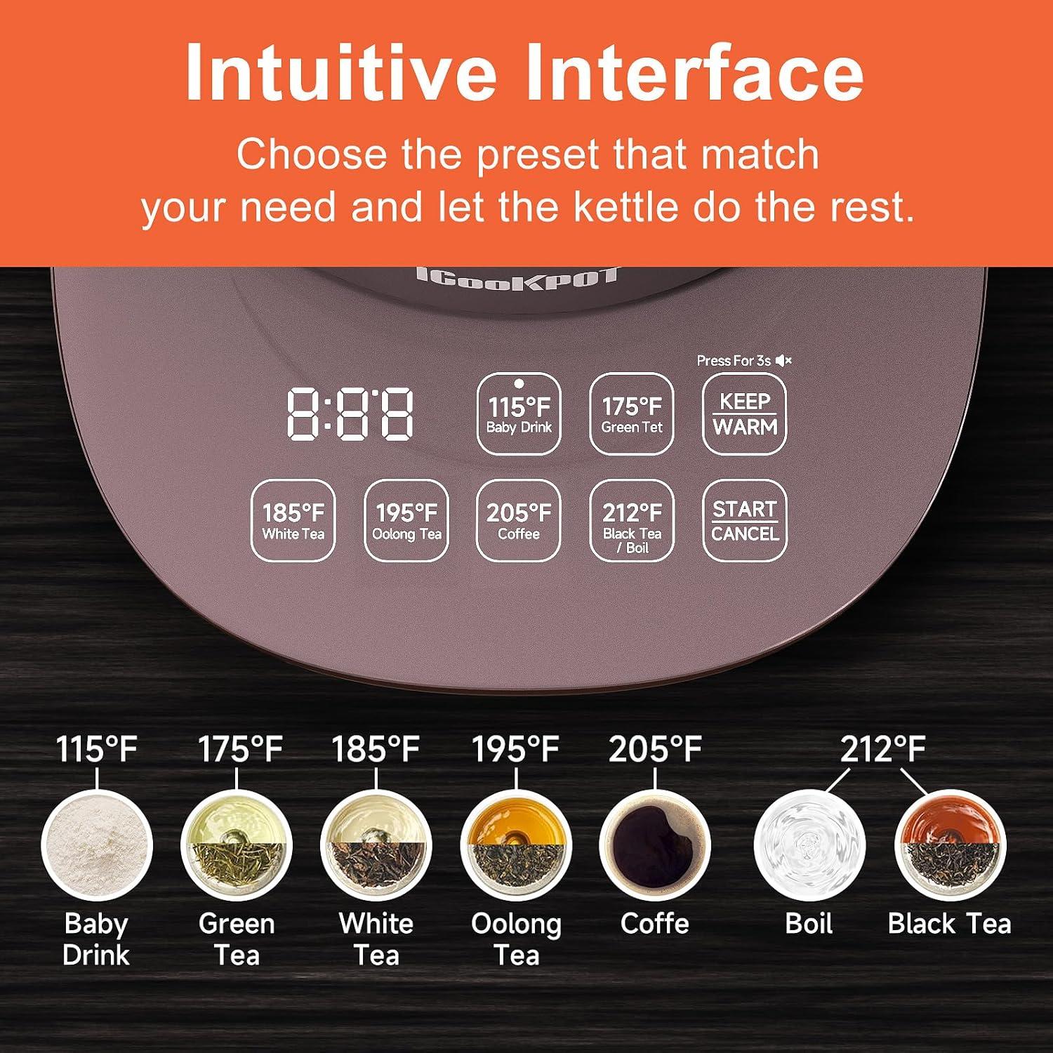 Hervidor Eléctrico ICOOKPOT 1.5L con Control de Temperatura