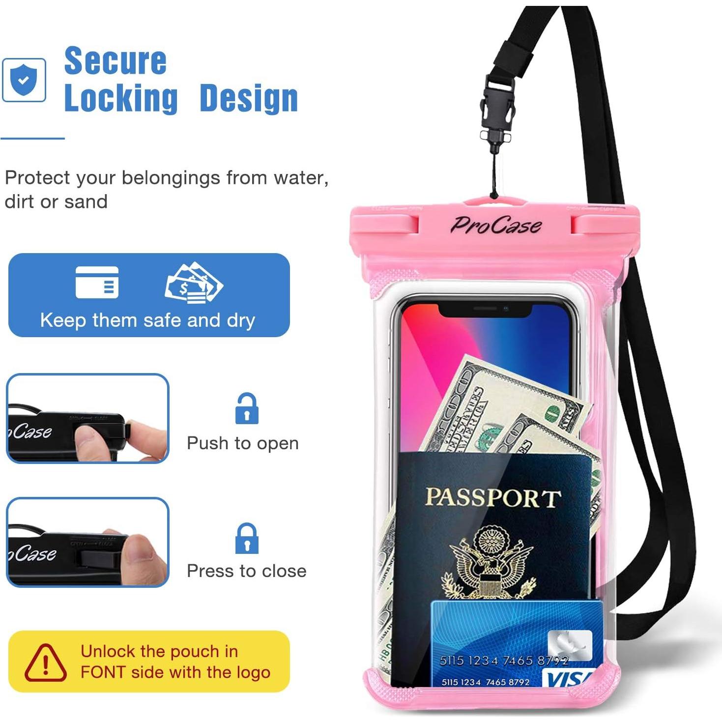 Funda de Teléfono Impermeable ProCase 2 Paquetes 7" Rosa/Negro