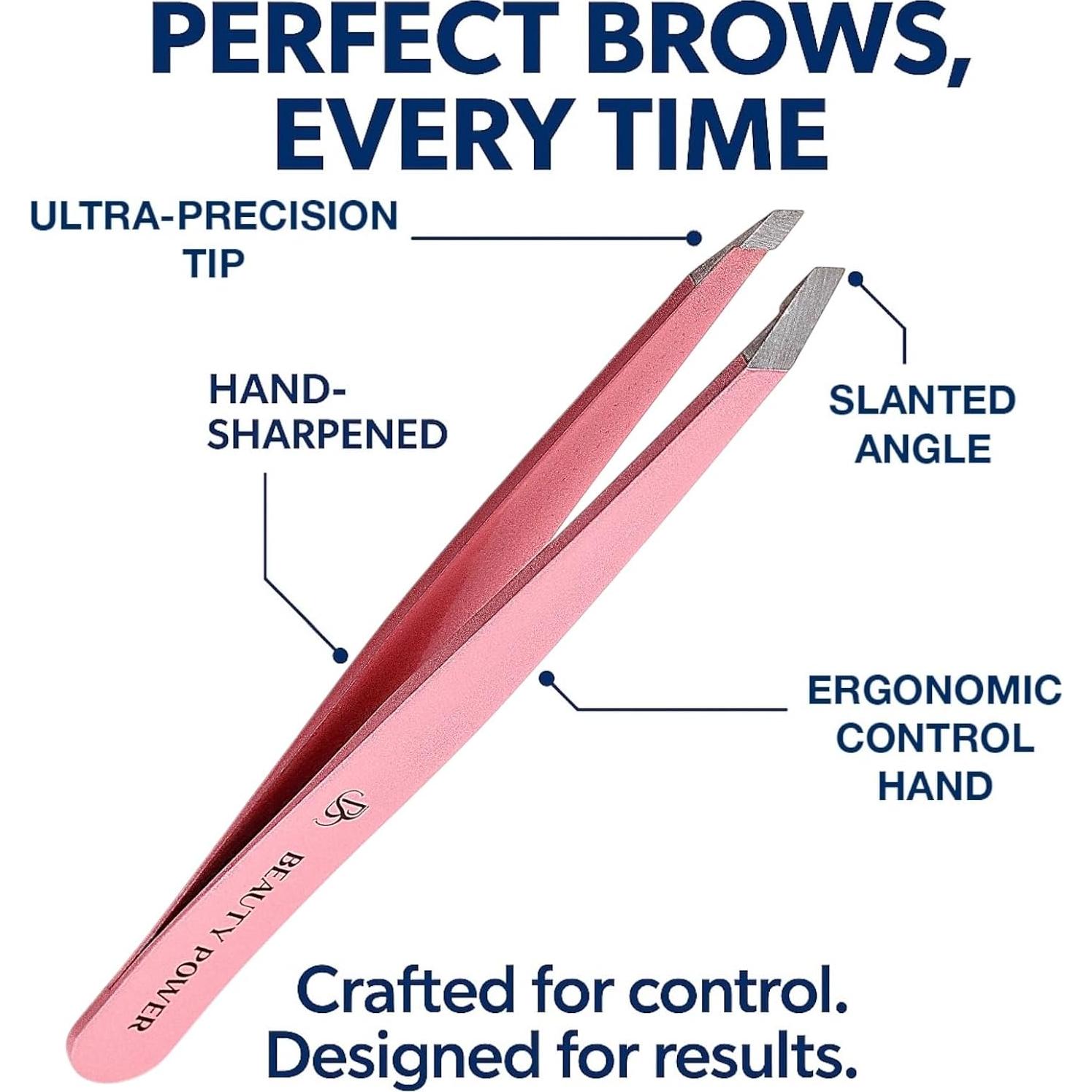 Pinzas Inclinadas Beauty Power - Acero Inoxidable Rosa