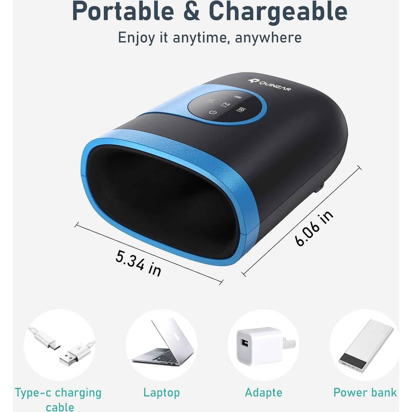 Masajeador de Mano Inalámbrico QUINEAR con Calor y Compresión