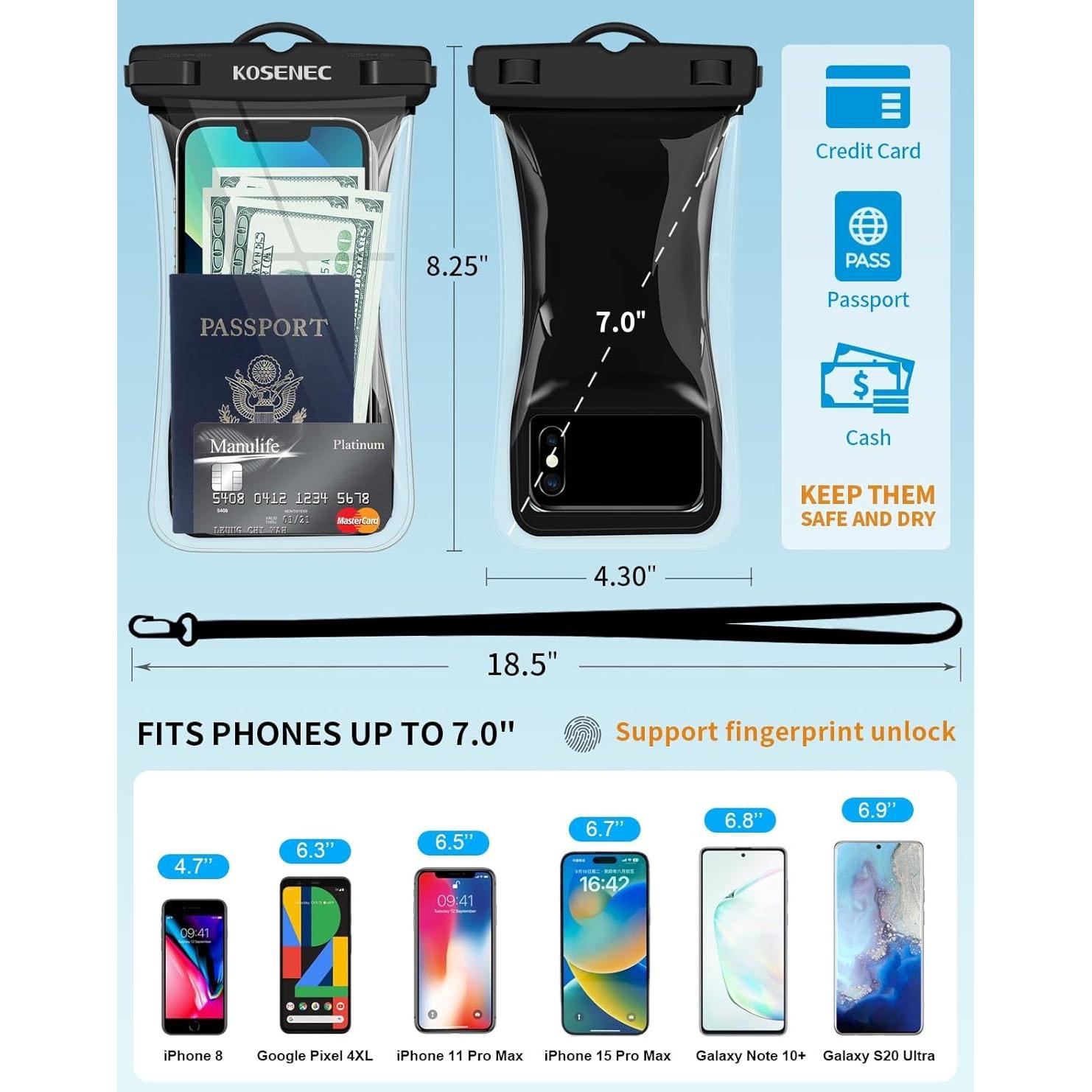 Funda Impermeable Flotante KOSENEC para iPhone y Samsung 7"