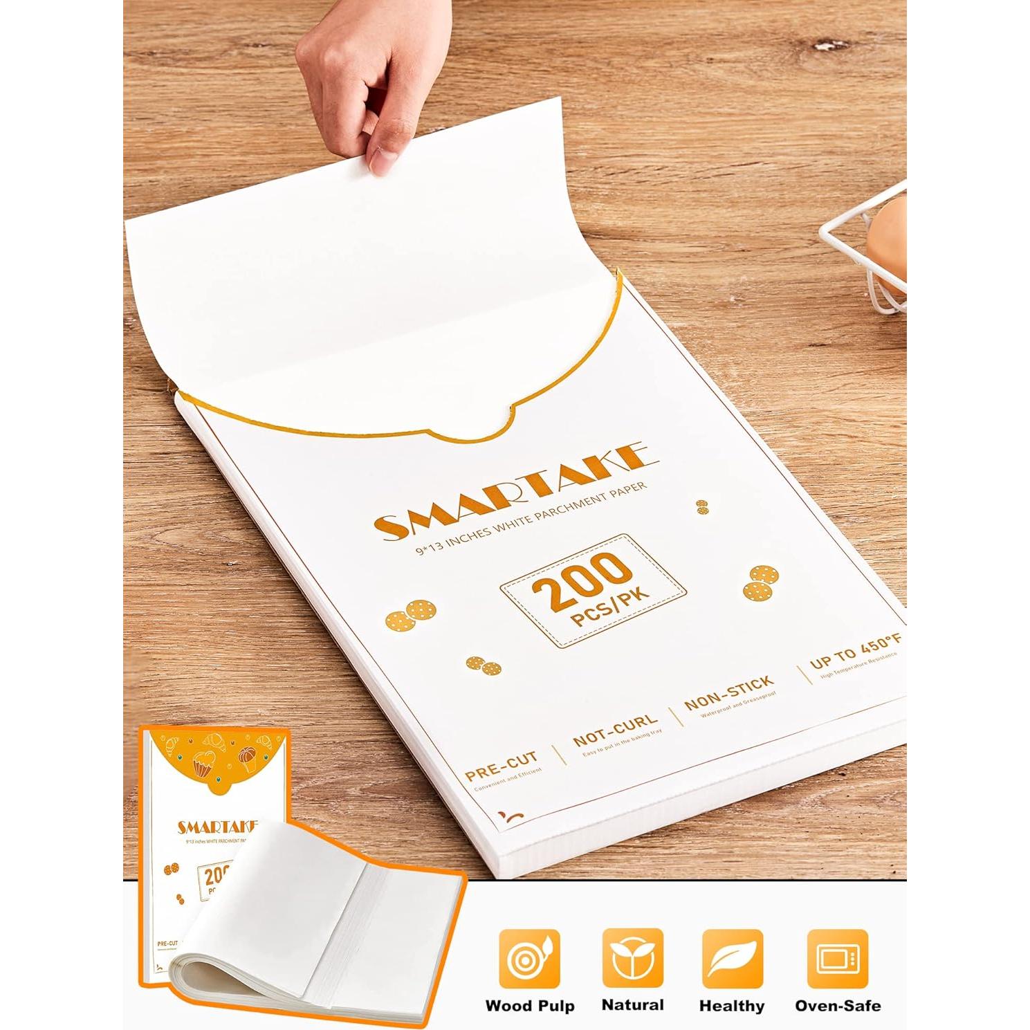 SMARTAKE 200 Hojas de Papel Pergamino 23x33 cm Anti-adherente