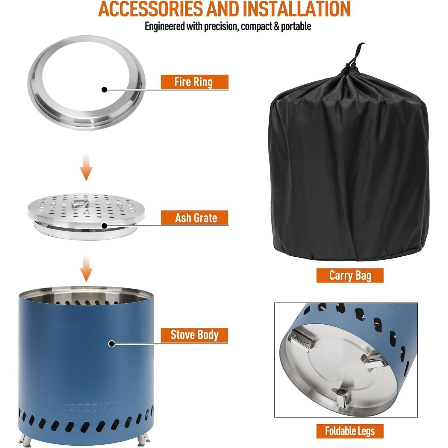 Hoguera de Mesa Portátil COOZOOM 21.8 cm Acero Inoxidable Azul