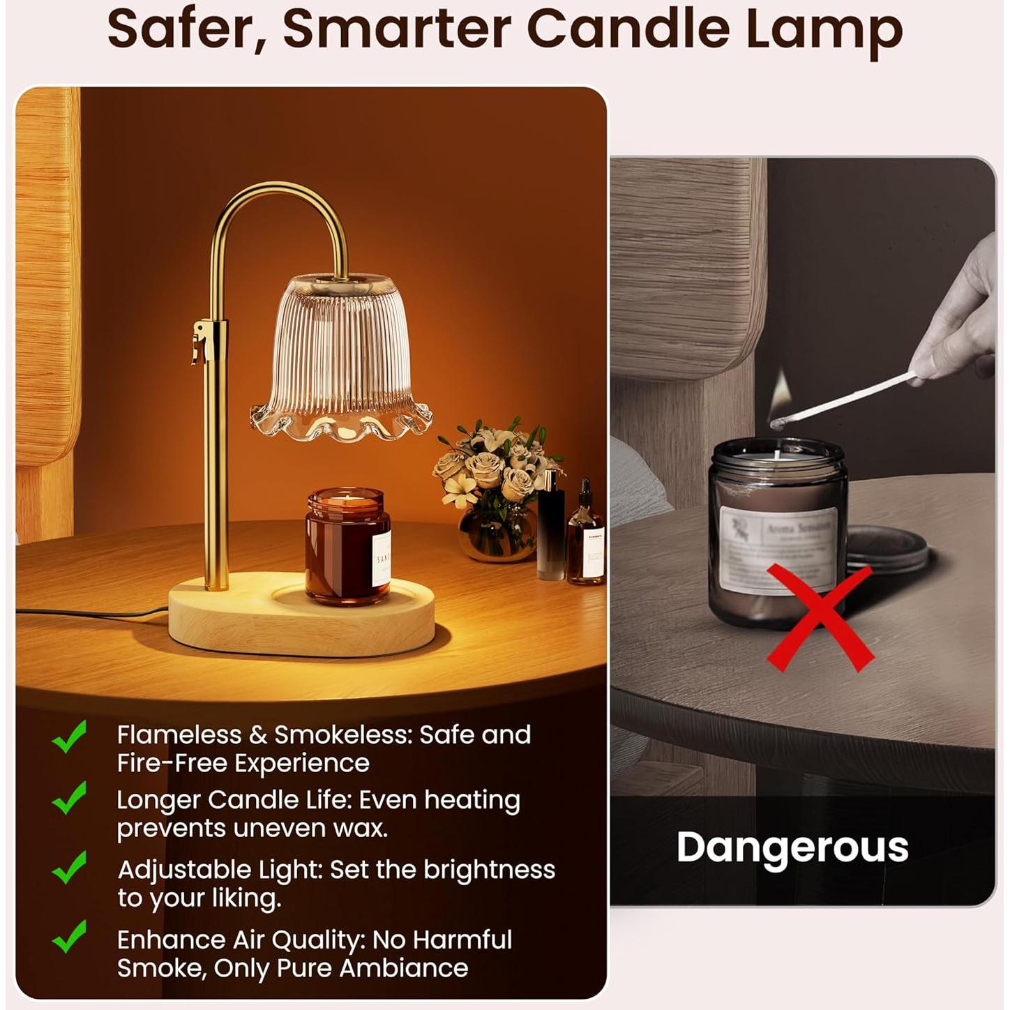 Lámpara Calentadora de Velas Glarepo Dorada con Temporizador