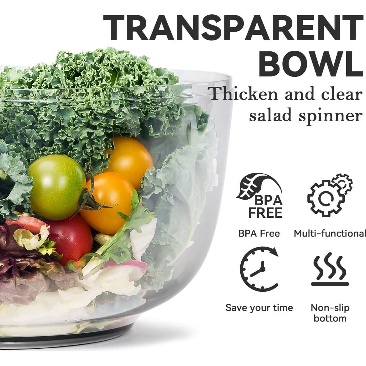 Secador de Ensaladas KEOUKE 4.2Qt - Manual, Grado Alimenticio