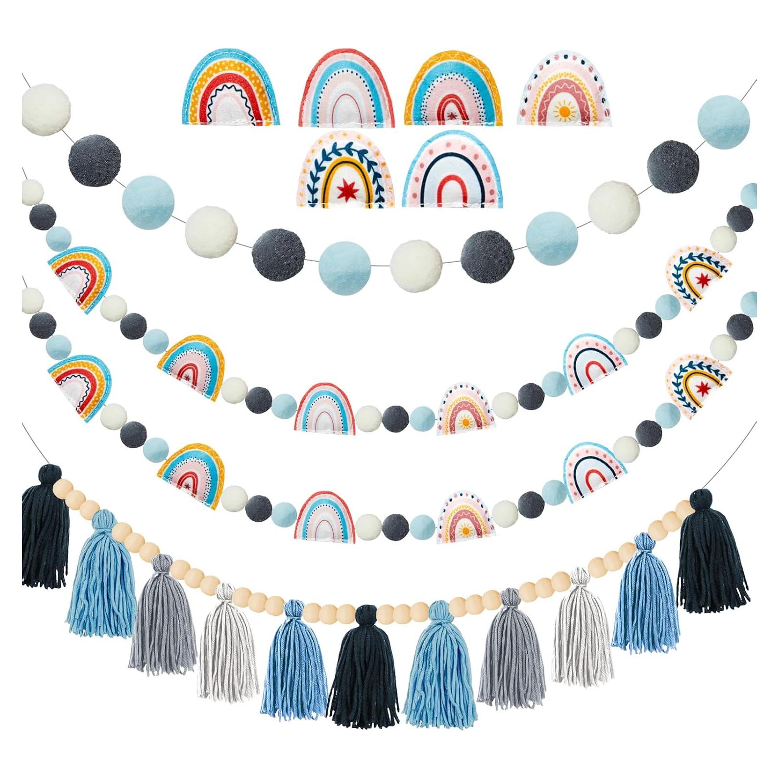 Guirnalda de Fieltro Boho QOUBAI 4 Pcs Decoración Aula Azul