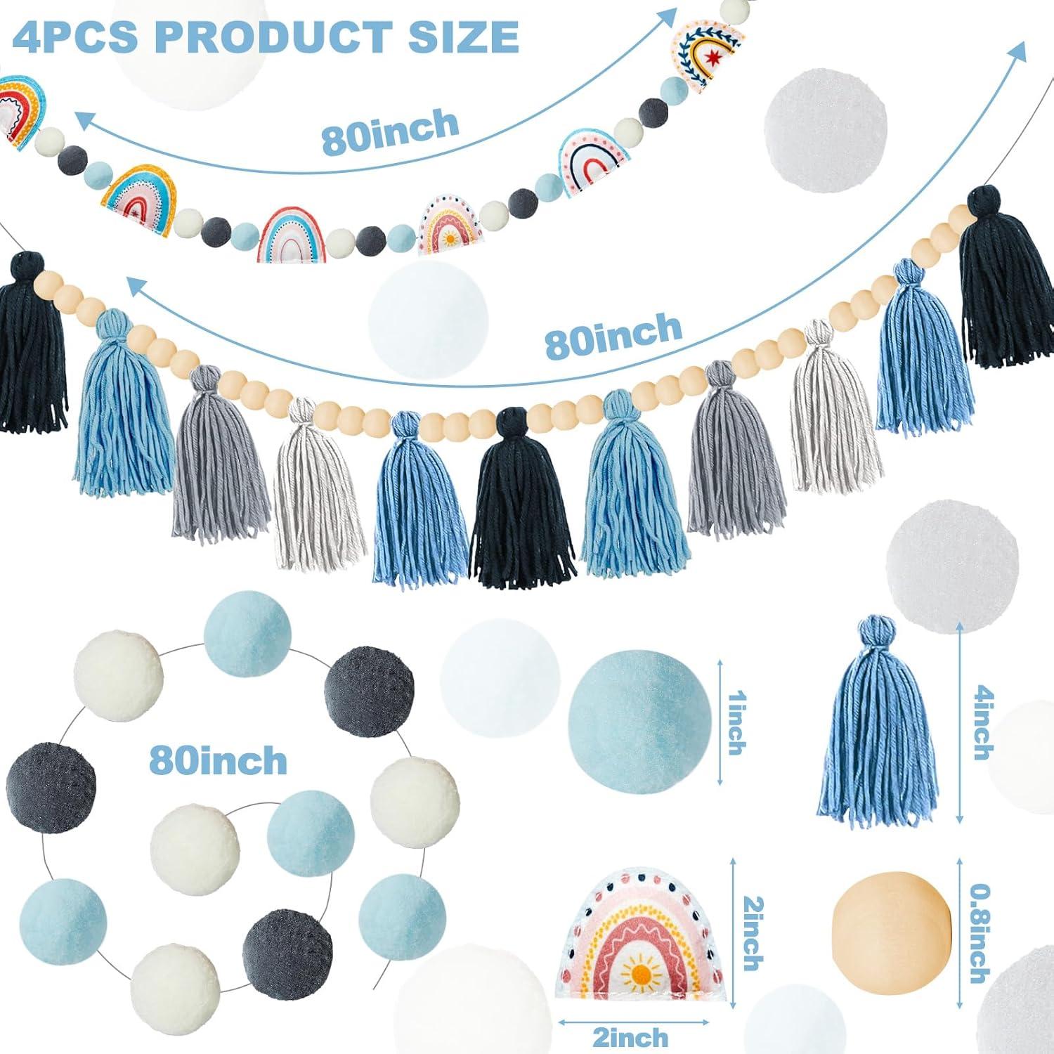 Guirnalda de Fieltro Boho QOUBAI 4 Pcs Decoración Aula Azul