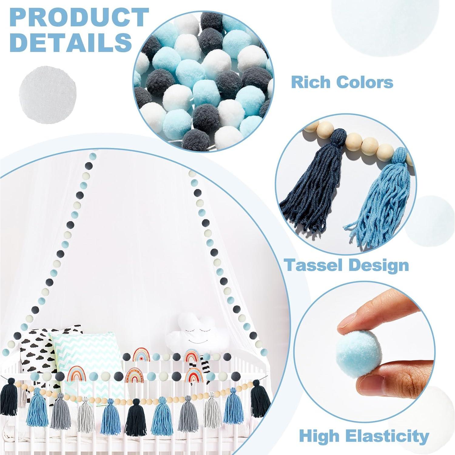 Guirnalda de Fieltro Boho QOUBAI 4 Pcs Decoración Aula Azul