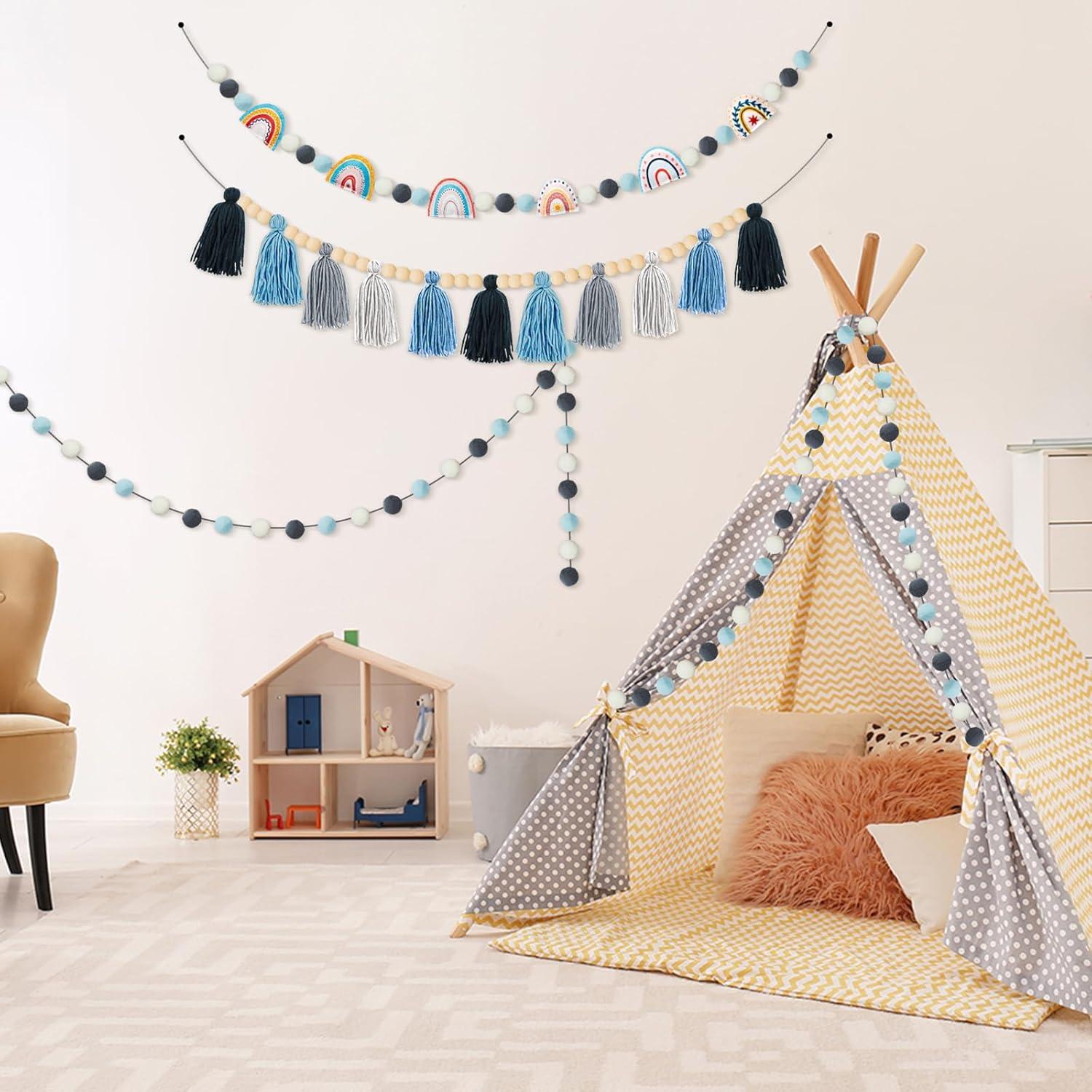 Guirnalda de Fieltro Boho QOUBAI 4 Pcs Decoración Aula Azul