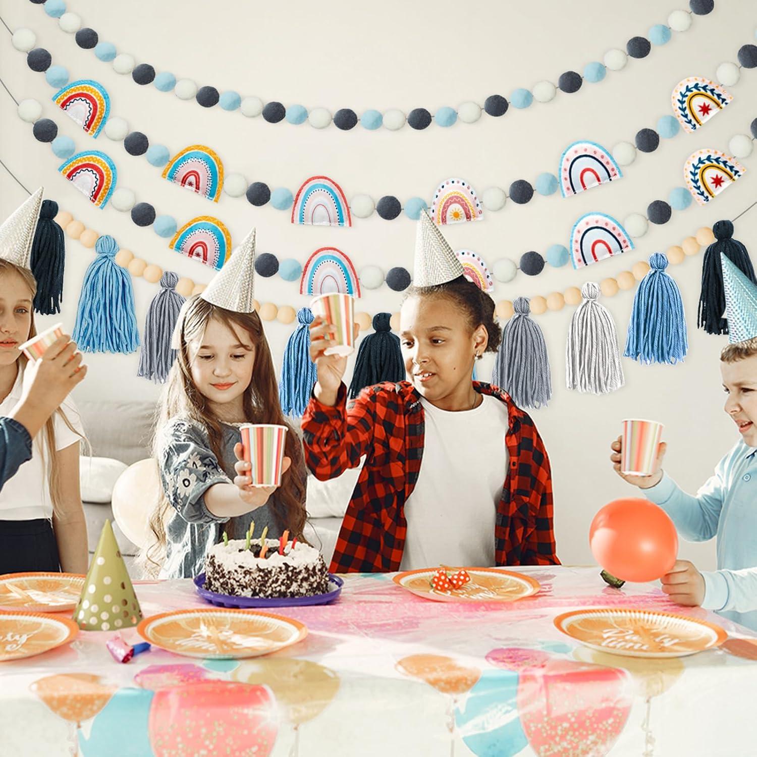 Guirnalda de Fieltro Boho QOUBAI 4 Pcs Decoración Aula Azul