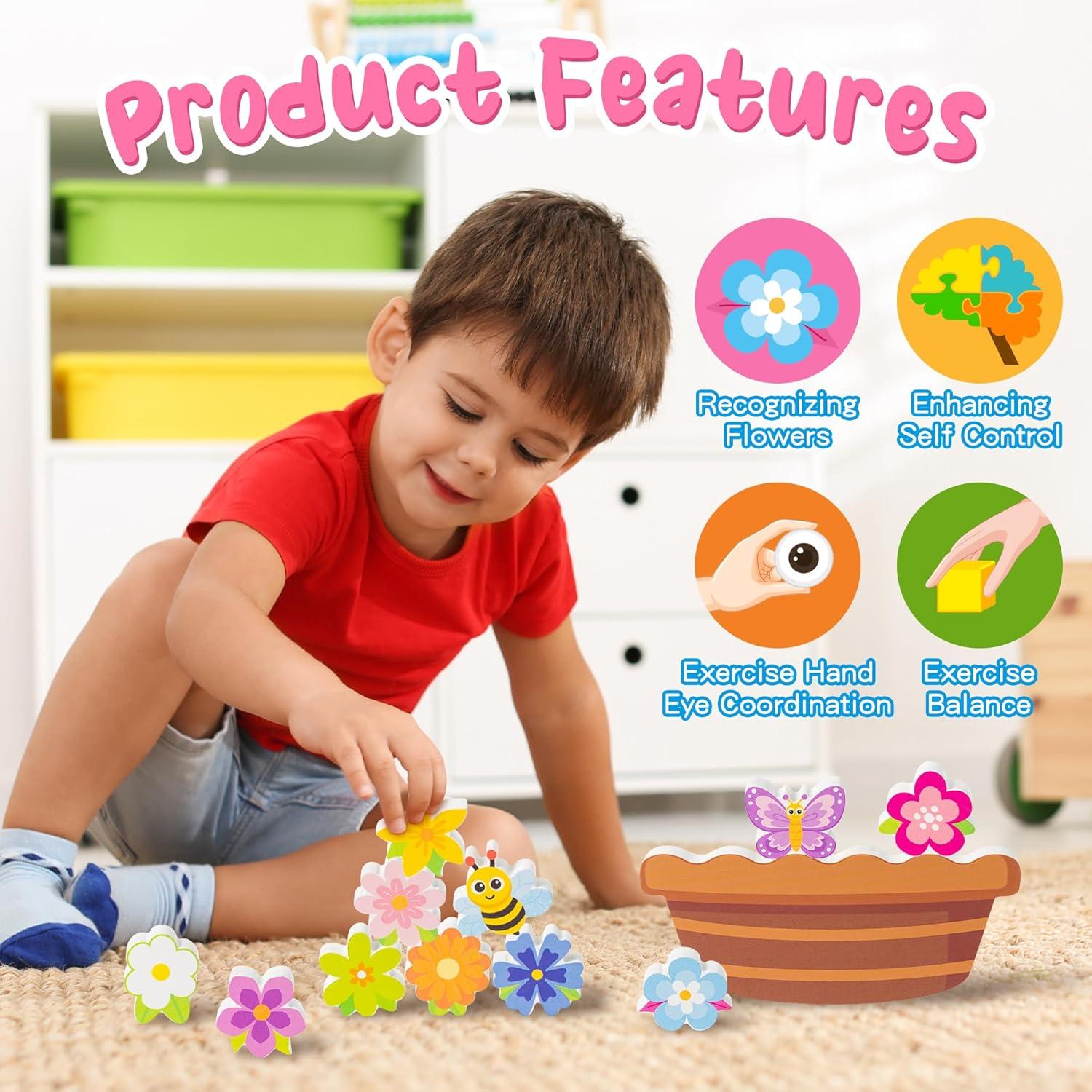 Juguete de Apilamiento de Madera FoszaSzept - Flor 11 Bloques