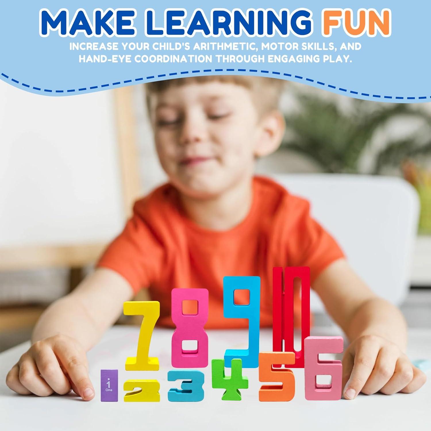 10 Piezas Bloques de Construcción de Números de Madera Montessori