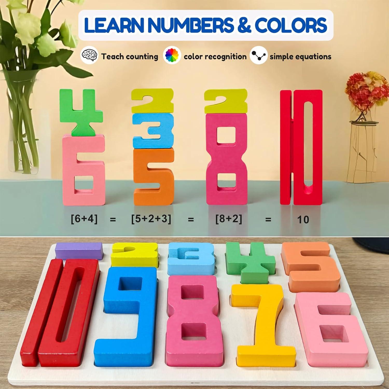 10 Piezas Bloques de Construcción de Números de Madera Montessori